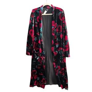 Torrid Black Floral Velvet Duster Kimono Long Kimono Dark Romantic Whimsigoth 5X